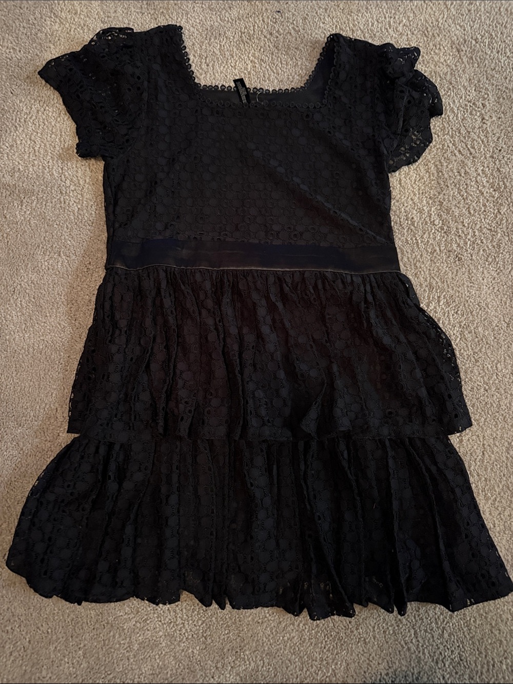 Aqua Black Lace Tiered Dress